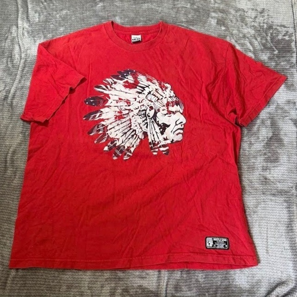 Hustle Gang Red Graphic T-Shirt Mens 2X Indian Headdress Streetwear Tee